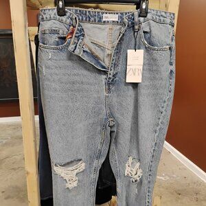 ZARA High Rise Distressed Straight Leg Denim | Size 14 | EUR 46 | NWT